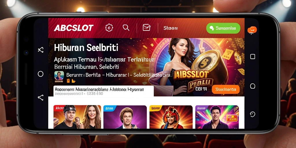 Tampilan utama aplikasi ABCSLOT dengan berita hiburan selebriti.