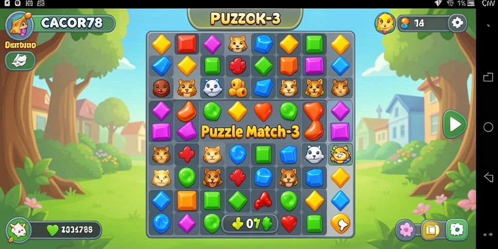 Antarmuka menarik dengan gameplay Puzzle Match-3 yang seru.
