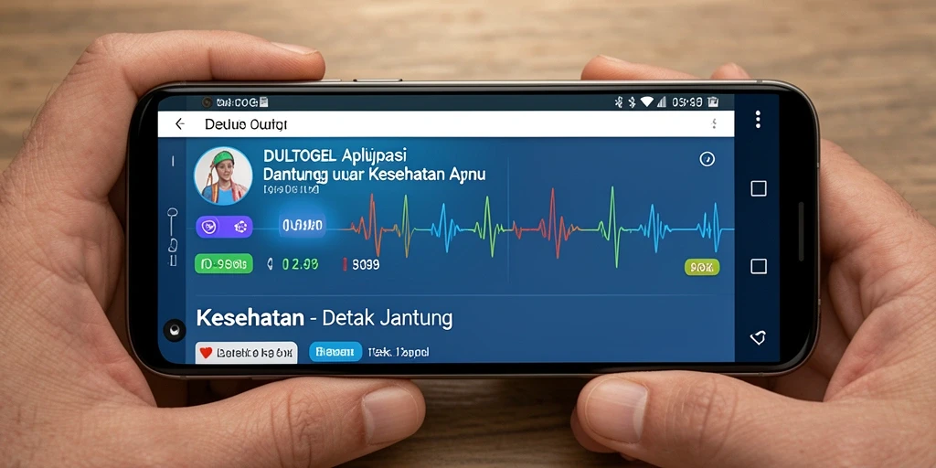 Antarmuka aplikasi DULTOGEL menampilkan pemantauan detak jantung yang sederhana.