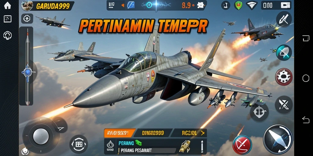 Tampilan antarmuka <strong>GARUDA999</strong> yang menyajikan suasana pertempuran pesawat.