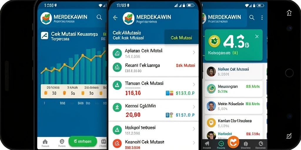 Antarmuka aplikasi MERDEKAWIN untuk cek mutasi keuangan.